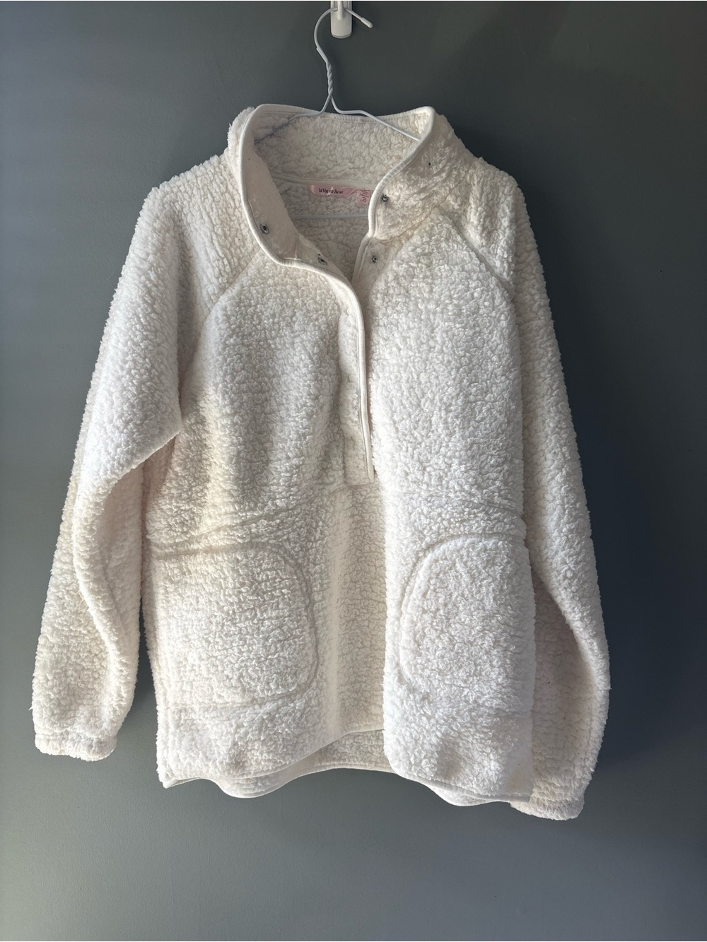 La Vie en Rose Cream Sherpa Fleece Pullover Sweater Size Large - Picture 3 of 5